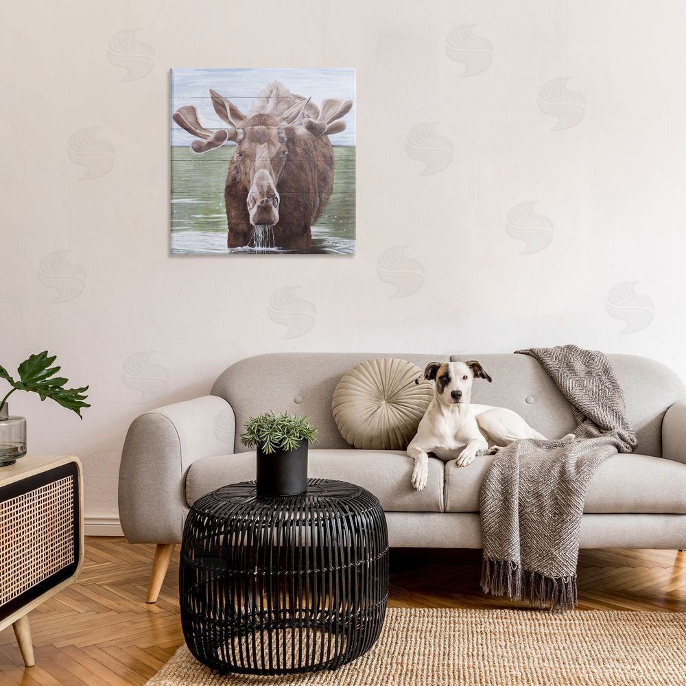 Diane Fifer Rustic Moose in Lake Canvas Wall Art in Room