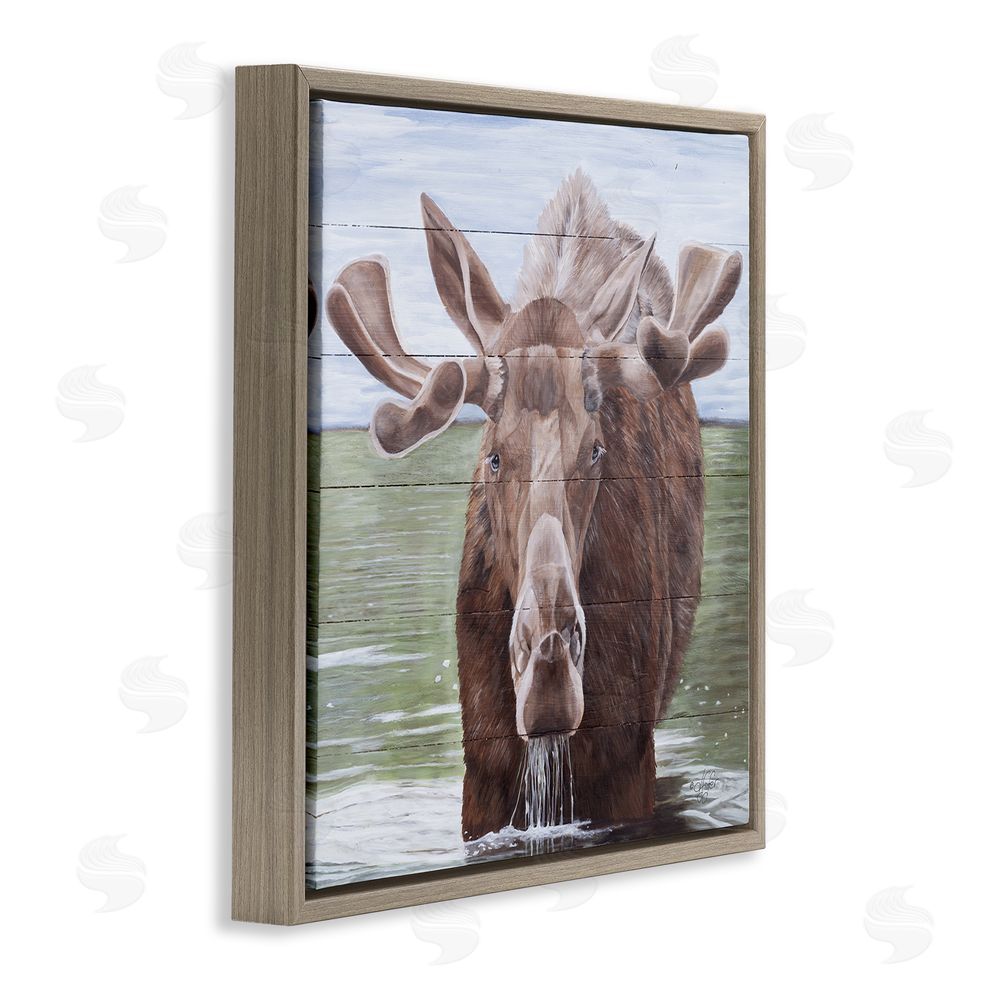 Diane Fifer Rustic Moose in Lake Brown Floating Frame Canvas Wall Art Print