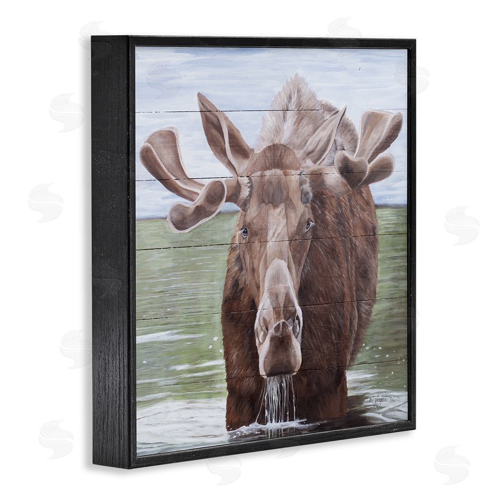 Diane Fifer Rustic Moose in Lake Black Framed Glicee Wall Art Print