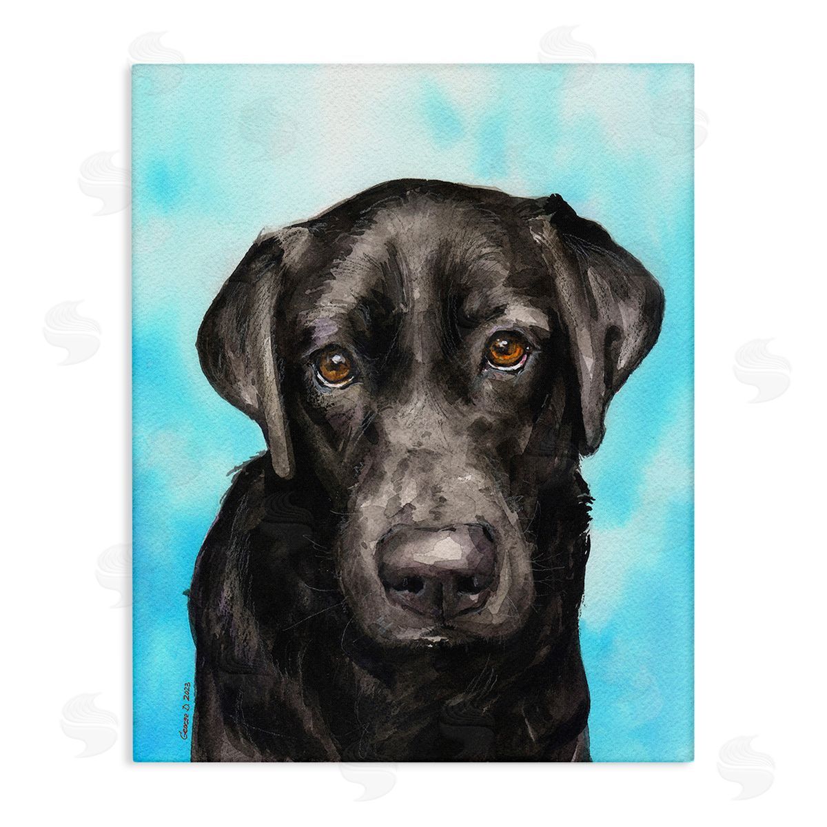George Dyachenko Black Lab Portrait on Blue