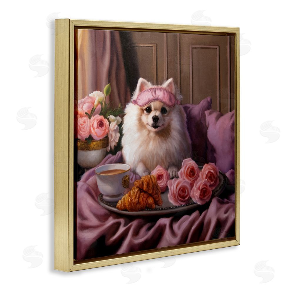 Lucia Heffernan Breakfast in Bed Dog Gold Floating Frame Canvas Wall Art Print
