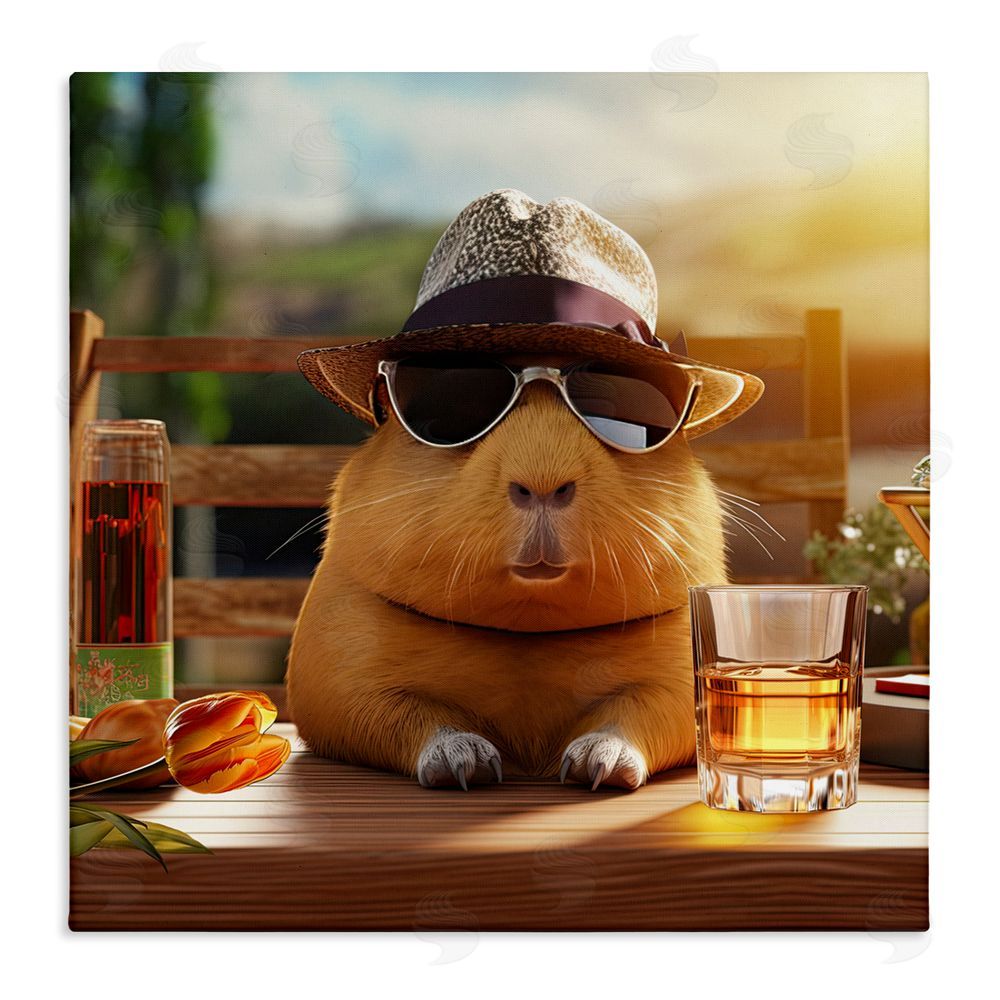 Jim Baldwin Capybara & Summer Scenery Stretched Canvas Wall Art Print