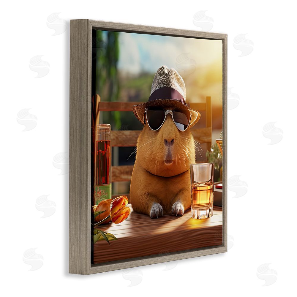 Jim Baldwin Capybara & Summer Scenery Brown Floating Frame Canvas Wall Art Print