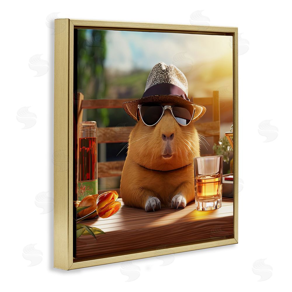 Jim Baldwin Capybara & Summer Scenery Gold Floating Frame Canvas Wall Art Print