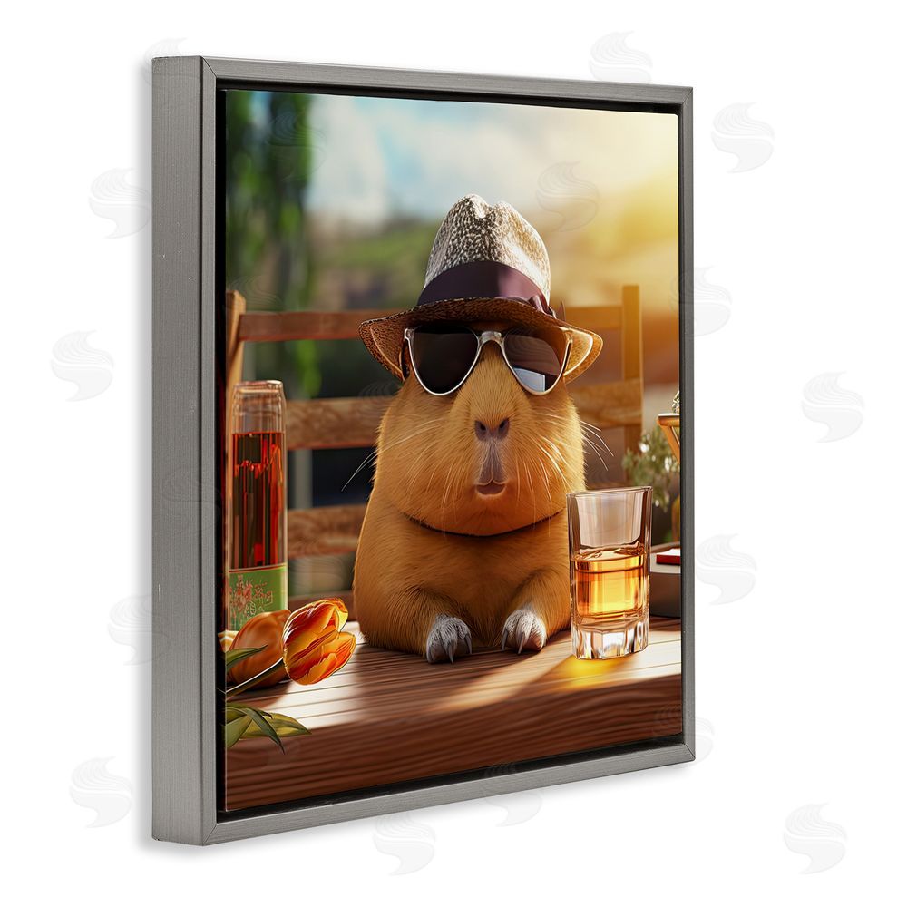 Jim Baldwin Capybara & Summer Scenery Gray Floating Frame Canvas Wall Art Print
