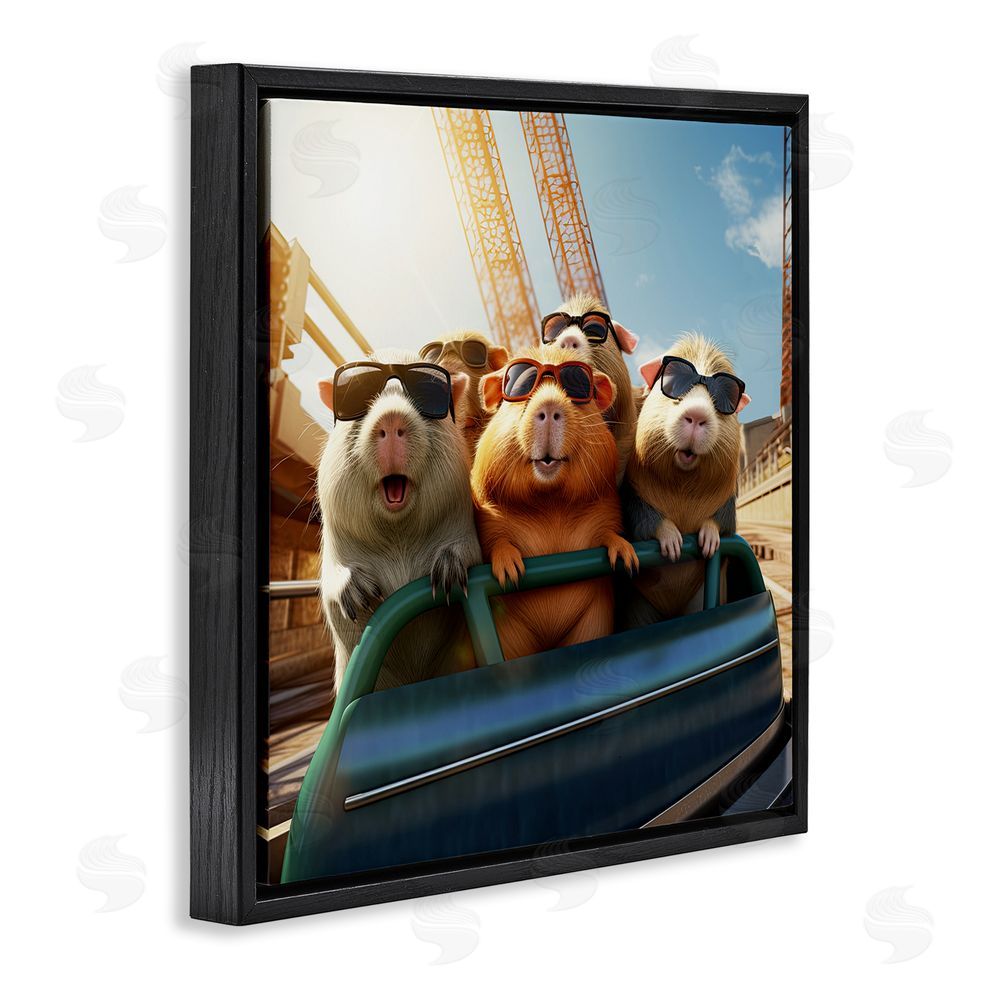 Jim Baldwin Guinea Pigs on Rollercoaster Black Floating Frame Canvas Wall Art Print