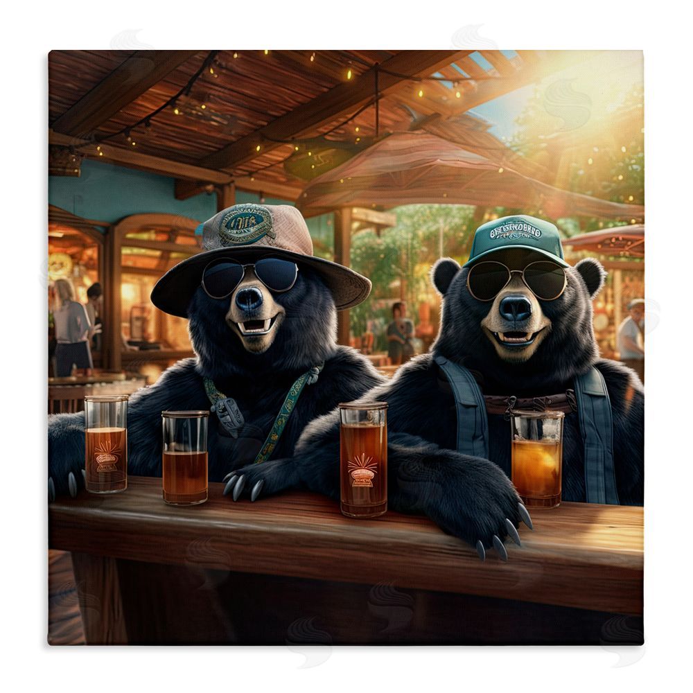 Jim Baldwin Drinking Bears at Bar Stretched Canvas Wall Art Print
