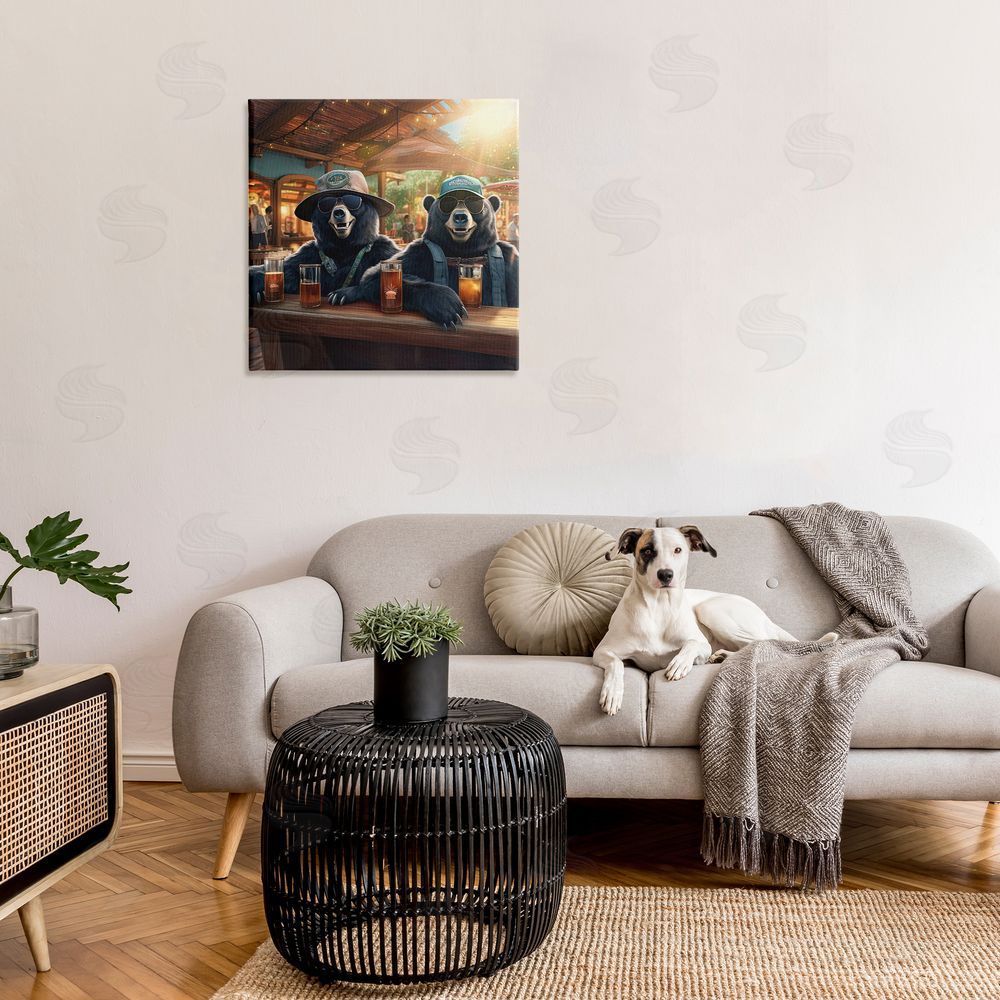 Jim Baldwin Drinking Bears at Bar Canvas Wall Art in Room