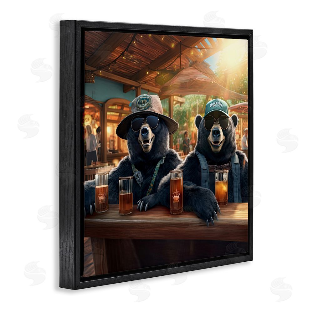 Jim Baldwin Drinking Bears at Bar Black Floating Frame Canvas Wall Art Print