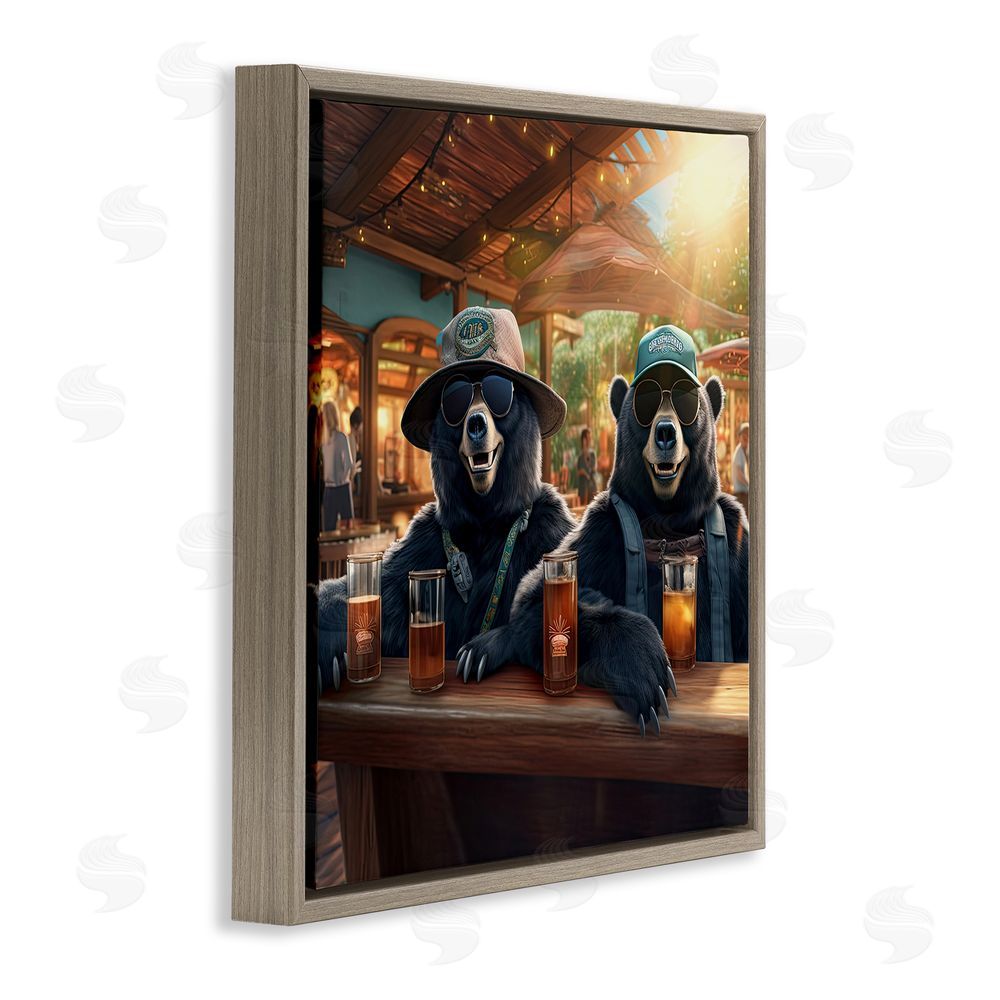 Jim Baldwin Drinking Bears at Bar Brown Floating Frame Canvas Wall Art Print