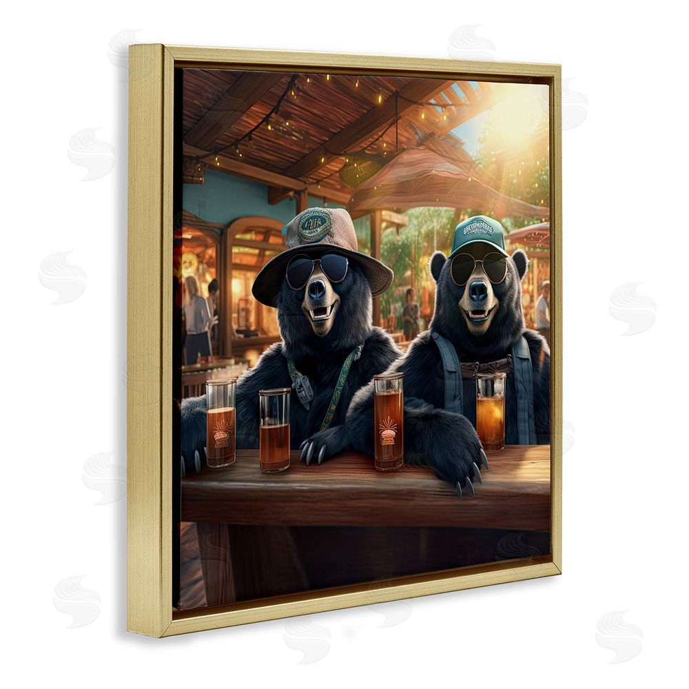 Jim Baldwin Drinking Bears at Bar Gold Floating Frame Canvas Wall Art Print