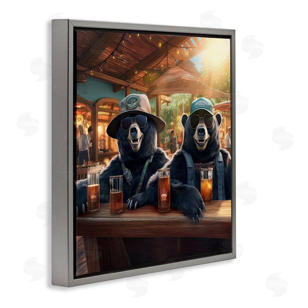 Jim Baldwin Drinking Bears at Bar Gray Floating Frame Canvas Wall Art Print