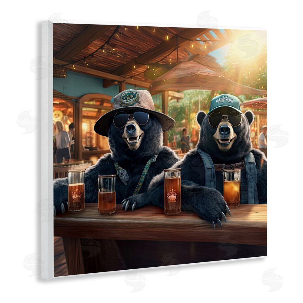 Jim Baldwin Drinking Bears at Bar Wooden Wall Plaque Art Print
