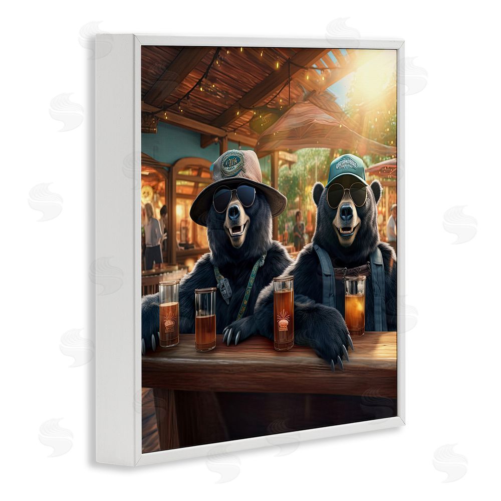 Jim Baldwin Drinking Bears at Bar White Framed Glicee Wall Art Print