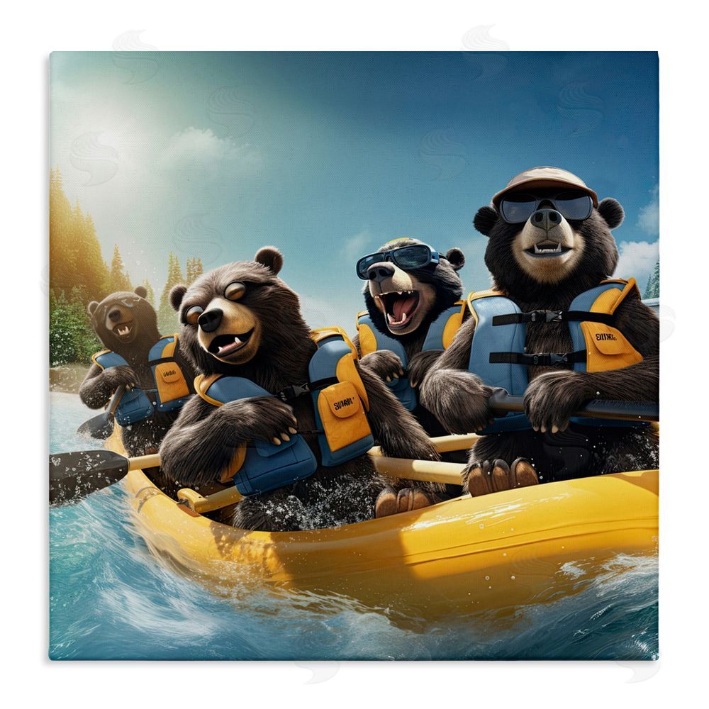 Jim Baldwin Funny Kayaking Bears Stretched Canvas Wall Art Print