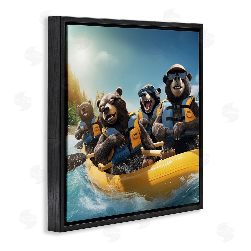 Jim Baldwin Funny Kayaking Bears Black Floating Frame Canvas Wall Art Print