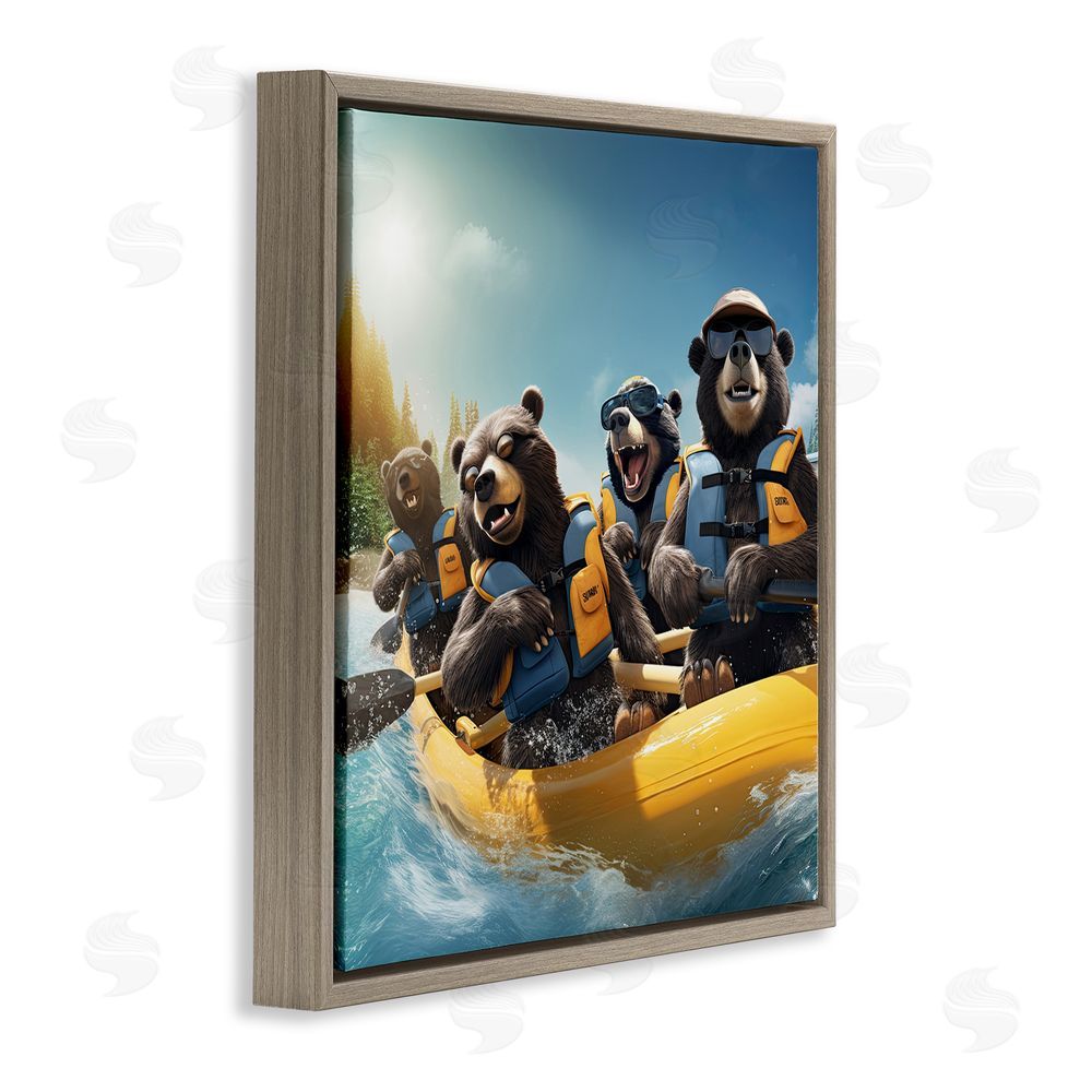 Jim Baldwin Funny Kayaking Bears Brown Floating Frame Canvas Wall Art Print