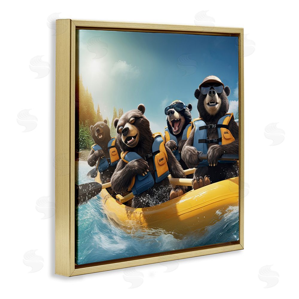 Jim Baldwin Funny Kayaking Bears Gold Floating Frame Canvas Wall Art Print
