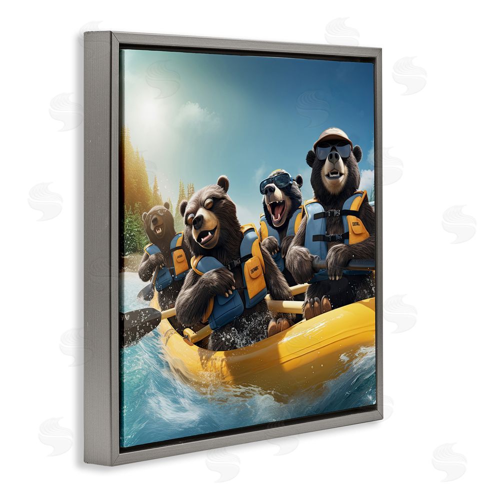 Jim Baldwin Funny Kayaking Bears Gray Floating Frame Canvas Wall Art Print