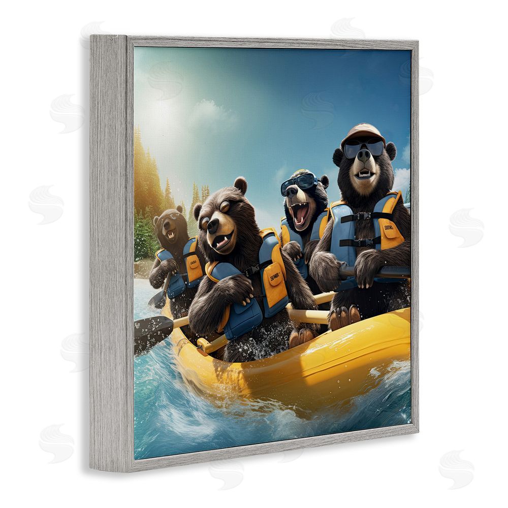 Jim Baldwin Funny Kayaking Bears Gray Framed Glicee Wall Art Print