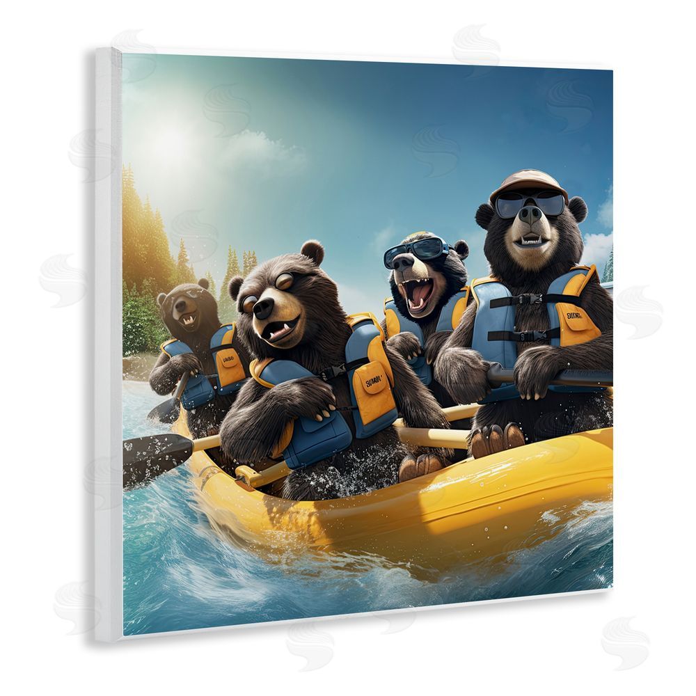 Jim Baldwin Funny Kayaking Bears Wooden Wall Plaque Art Print