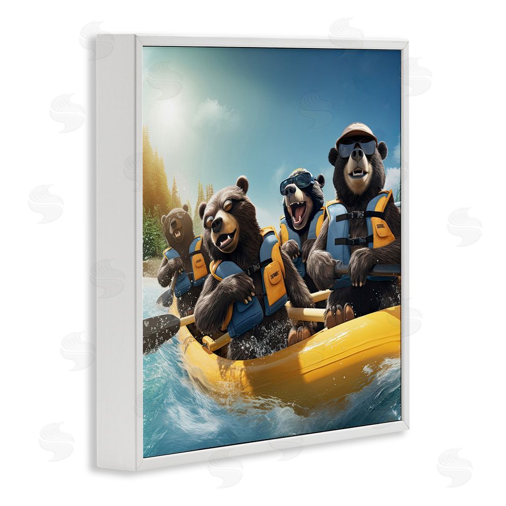Jim Baldwin Funny Kayaking Bears White Framed Glicee Wall Art Print