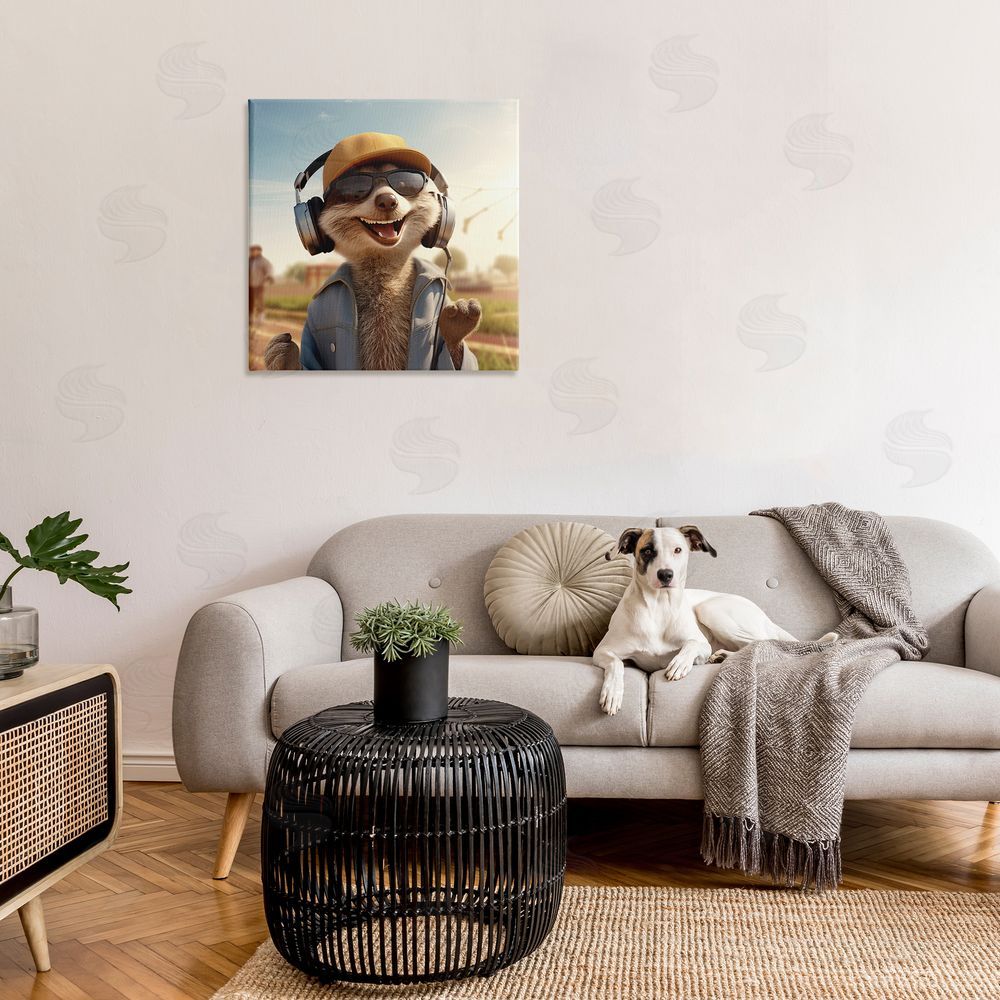 Jim Baldwin Happy Fox with Headphones Canvas Wall Art in Room