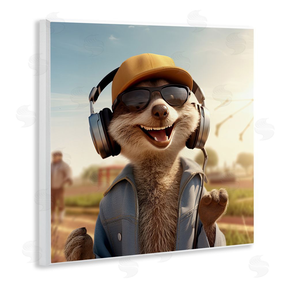 Jim Baldwin Happy Fox with Headphones Wooden Wall Plaque Art Print