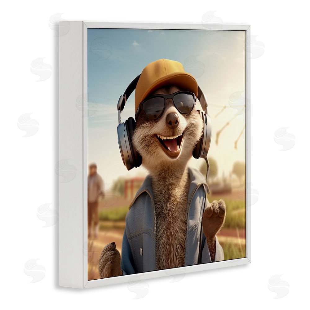 Jim Baldwin Happy Fox with Headphones White Framed Glicee Wall Art Print
