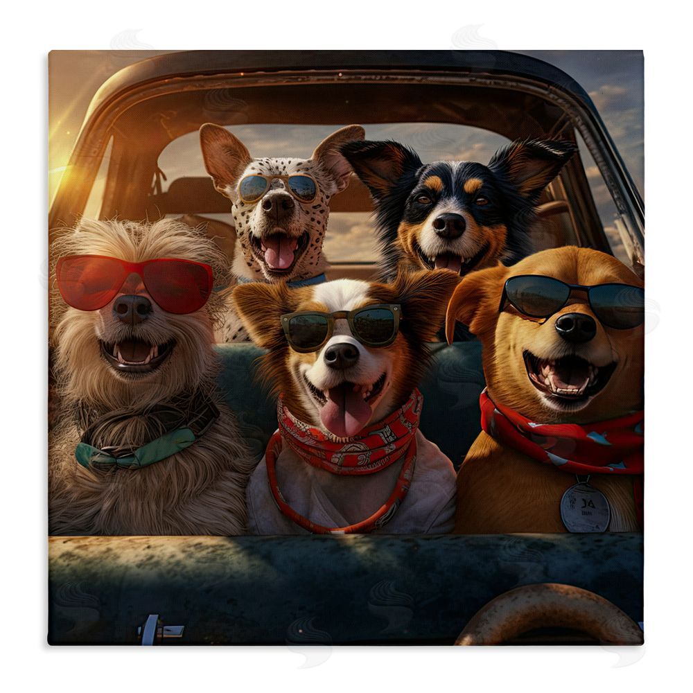 Jim Baldwin Dogs on Road Trip Stretched Canvas Wall Art Print