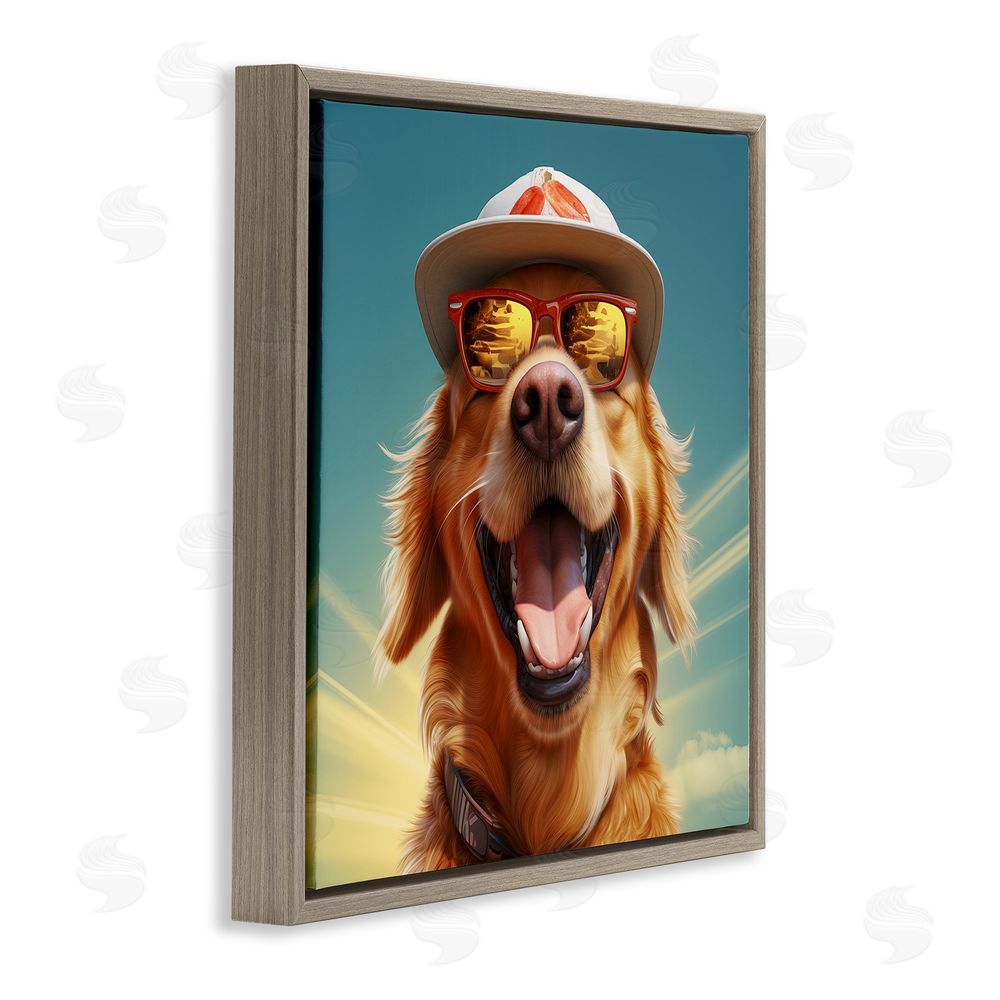 Jim Baldwin Happy Sunlit Dog Brown Floating Frame Canvas Wall Art Print