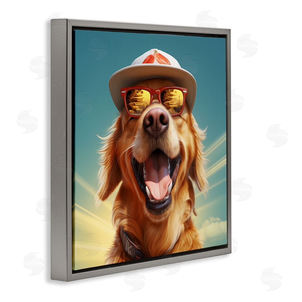 Jim Baldwin Happy Sunlit Dog Gray Floating Frame Canvas Wall Art Print