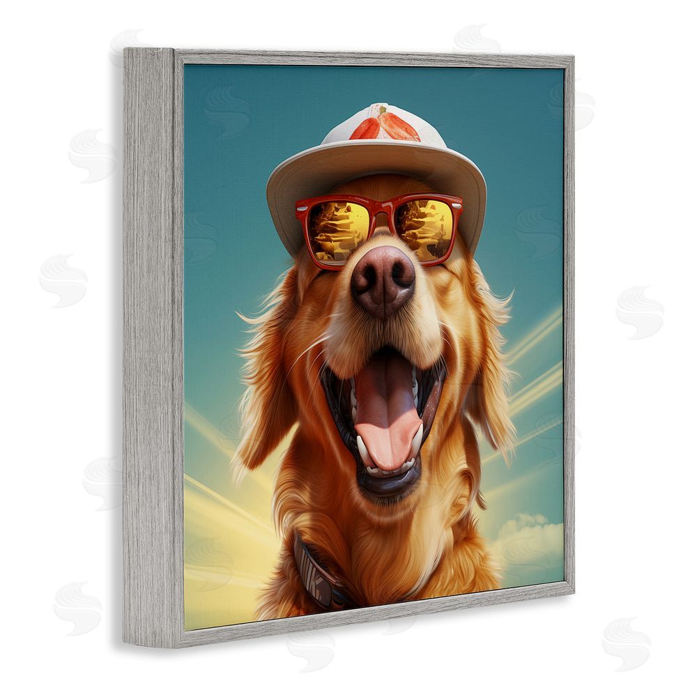 Jim Baldwin Happy Sunlit Dog Gray Framed Glicee Wall Art Print