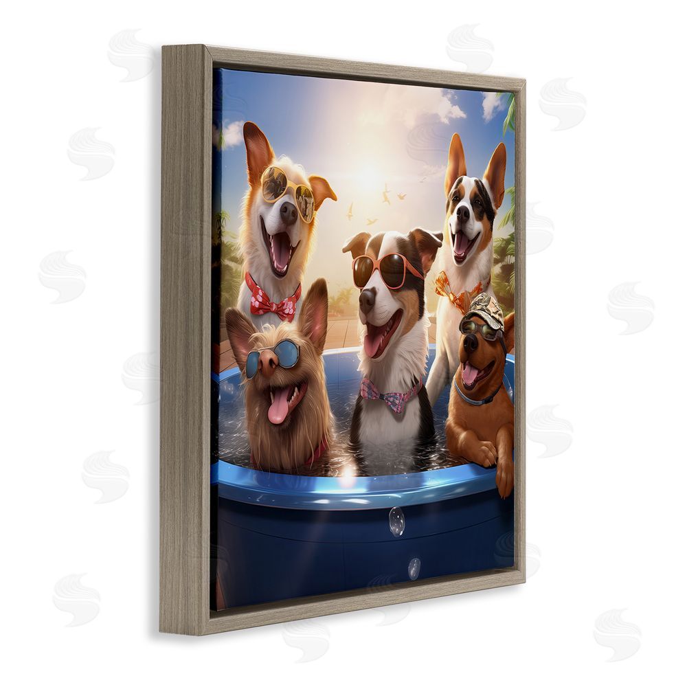 Jim Baldwin Summer Fun Dogs Brown Floating Frame Canvas Wall Art Print