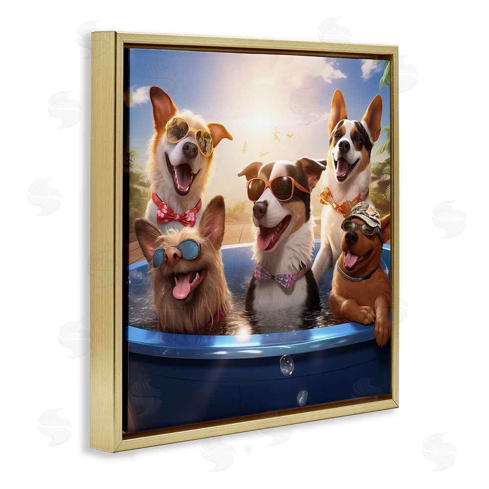 Jim Baldwin Summer Fun Dogs Gold Floating Frame Canvas Wall Art Print