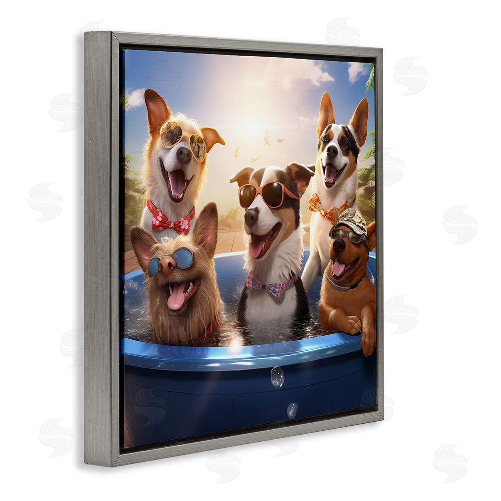 Jim Baldwin Summer Fun Dogs Gray Floating Frame Canvas Wall Art Print