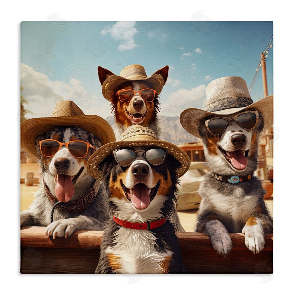 Jim Baldwin Southwestern Cowboy Dogs Stretched Canvas Wall Art Print