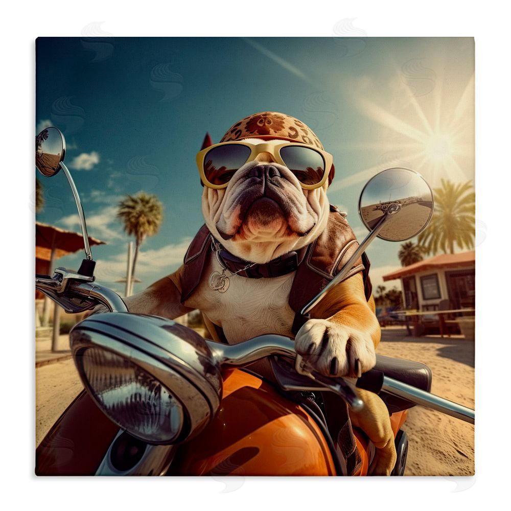 Jim Baldwin Summer Motorcycle Dog Stretched Canvas Wall Art Print