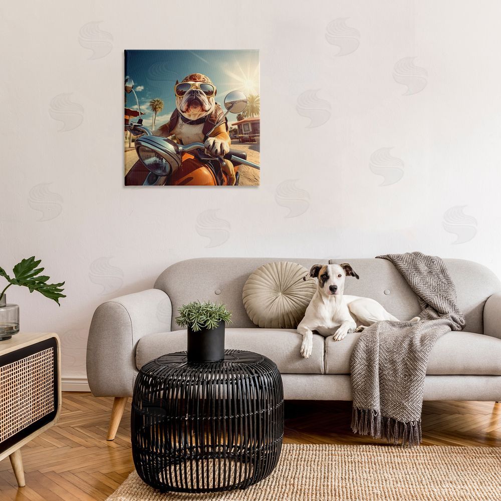 Jim Baldwin Summer Motorcycle Dog Canvas Wall Art in Room