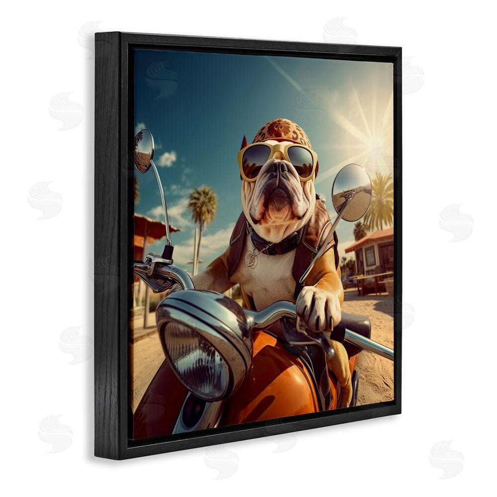 Jim Baldwin Summer Motorcycle Dog Black Floating Frame Canvas Wall Art Print