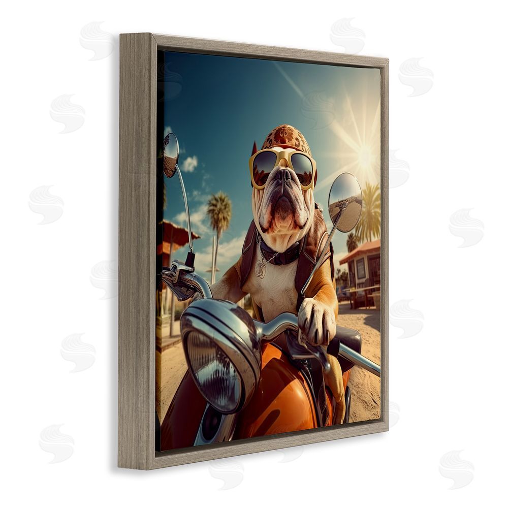 Jim Baldwin Summer Motorcycle Dog Brown Floating Frame Canvas Wall Art Print