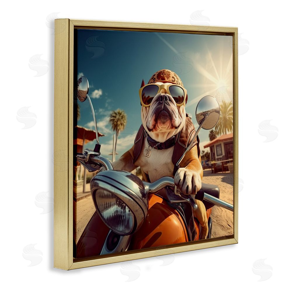 Jim Baldwin Summer Motorcycle Dog Gold Floating Frame Canvas Wall Art Print