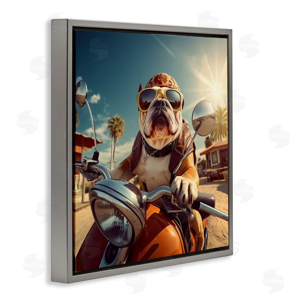 Jim Baldwin Summer Motorcycle Dog Gray Floating Frame Canvas Wall Art Print