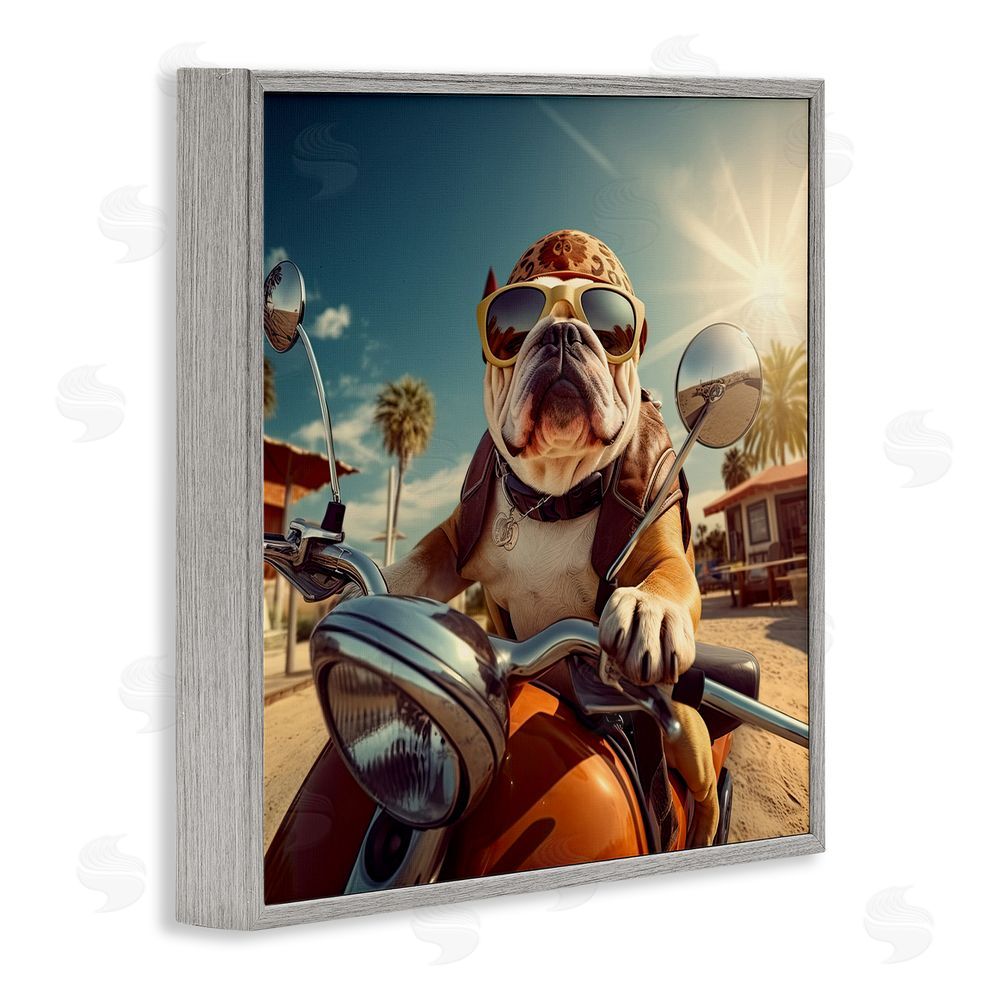Jim Baldwin Summer Motorcycle Dog Gray Framed Glicee Wall Art Print