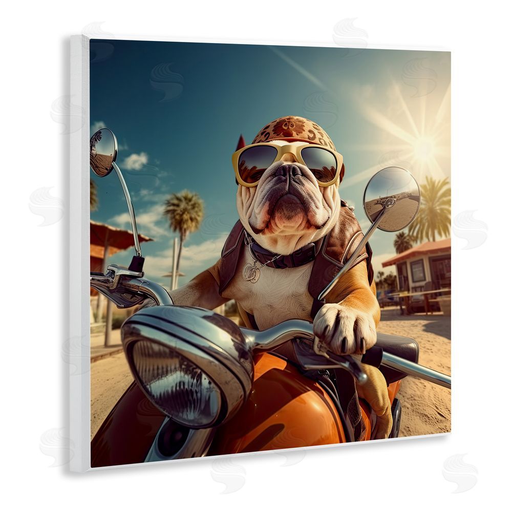 Jim Baldwin Summer Motorcycle Dog Wooden Wall Plaque Art Print