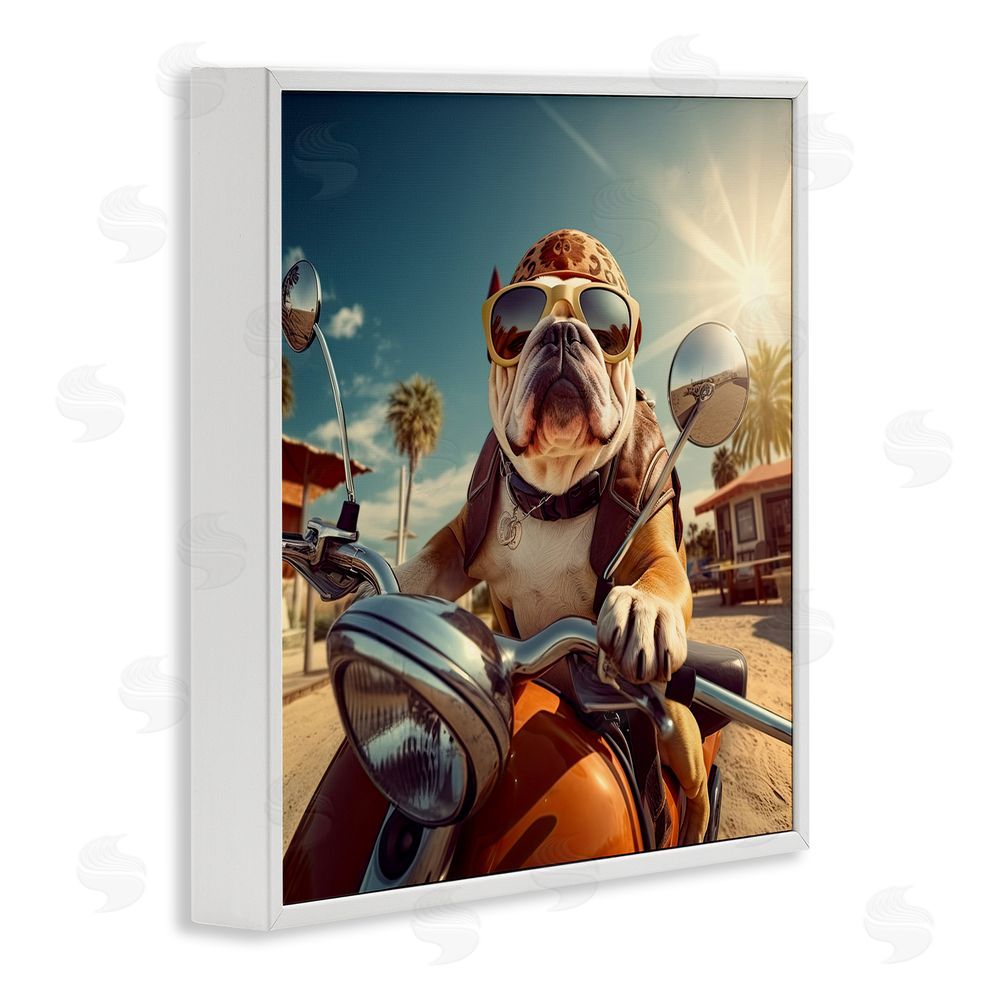 Jim Baldwin Summer Motorcycle Dog White Framed Glicee Wall Art Print