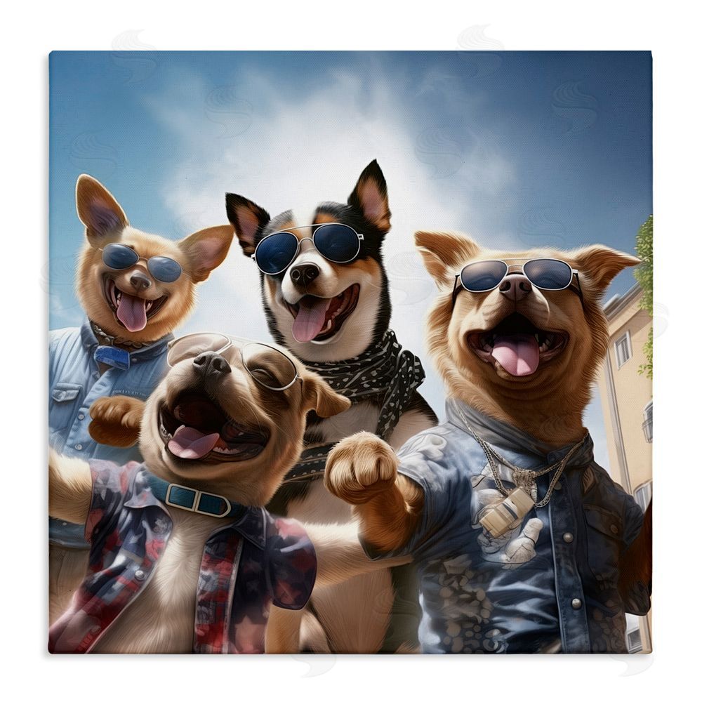 Jim Baldwin Trendy Dogs Selfie Stretched Canvas Wall Art Print