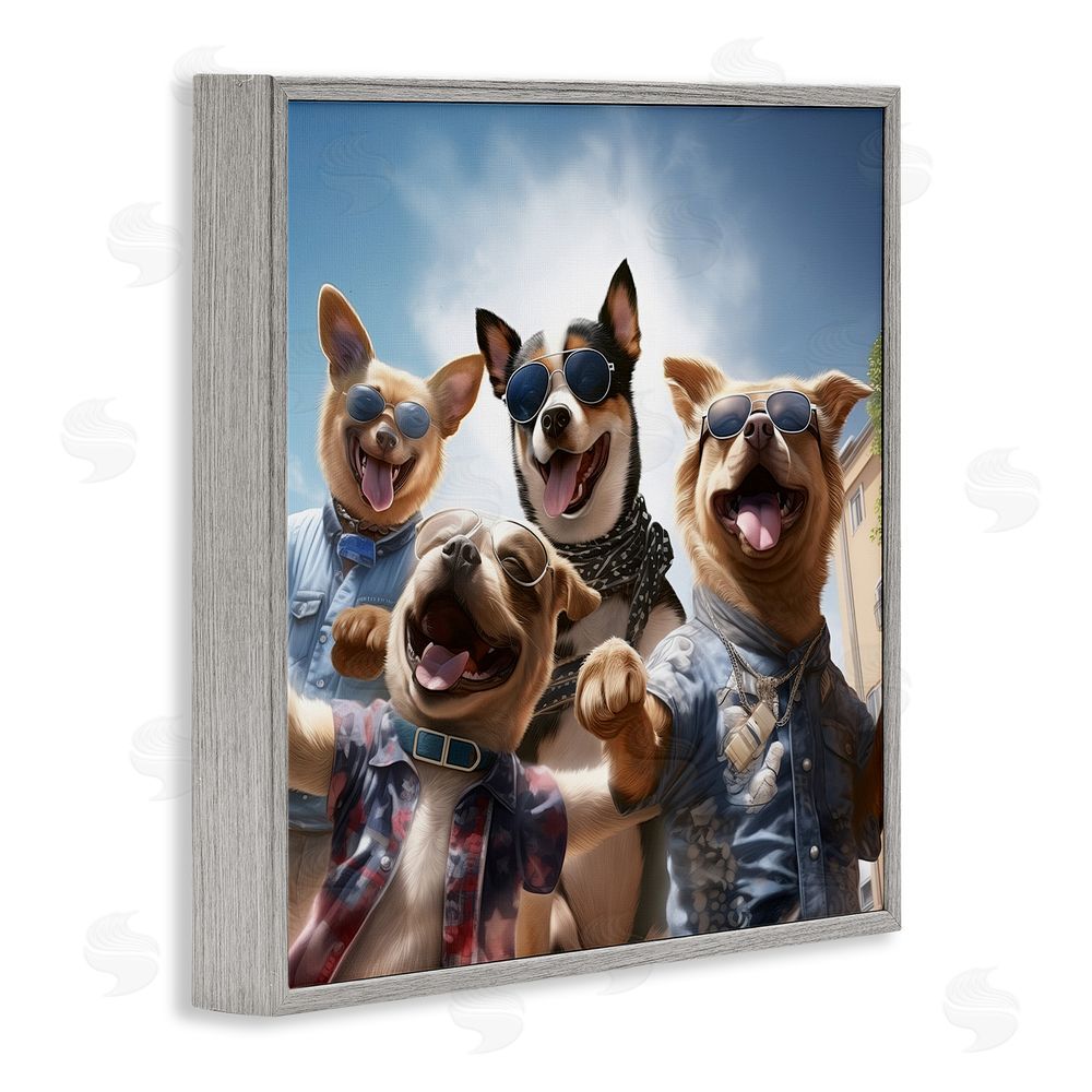 Jim Baldwin Trendy Dogs Selfie Gray Framed Glicee Wall Art Print
