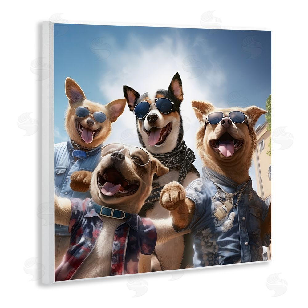 Jim Baldwin Trendy Dogs Selfie Wooden Wall Plaque Art Print