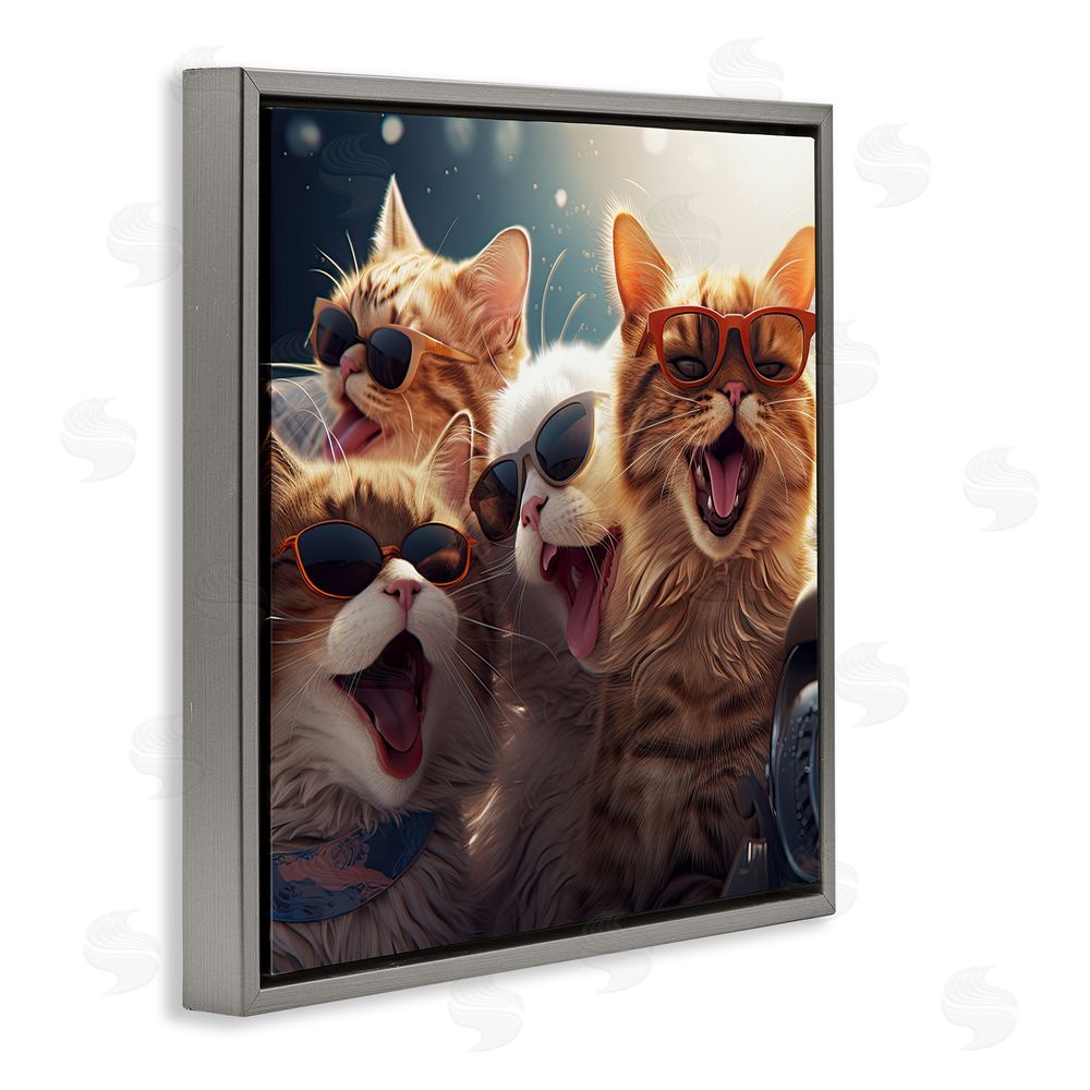 Jim Baldwin Happy Cats Singing Gray Floating Frame Canvas Wall Art Print